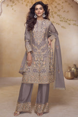 Dusty Purple Chinon Silk Kameez with Palazo