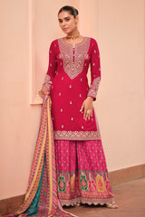 Pink Embroidered Chinon Silk Kurta