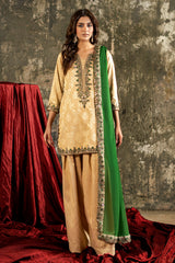 3-PC Embroidered Raw-Silk Suit By Charizma