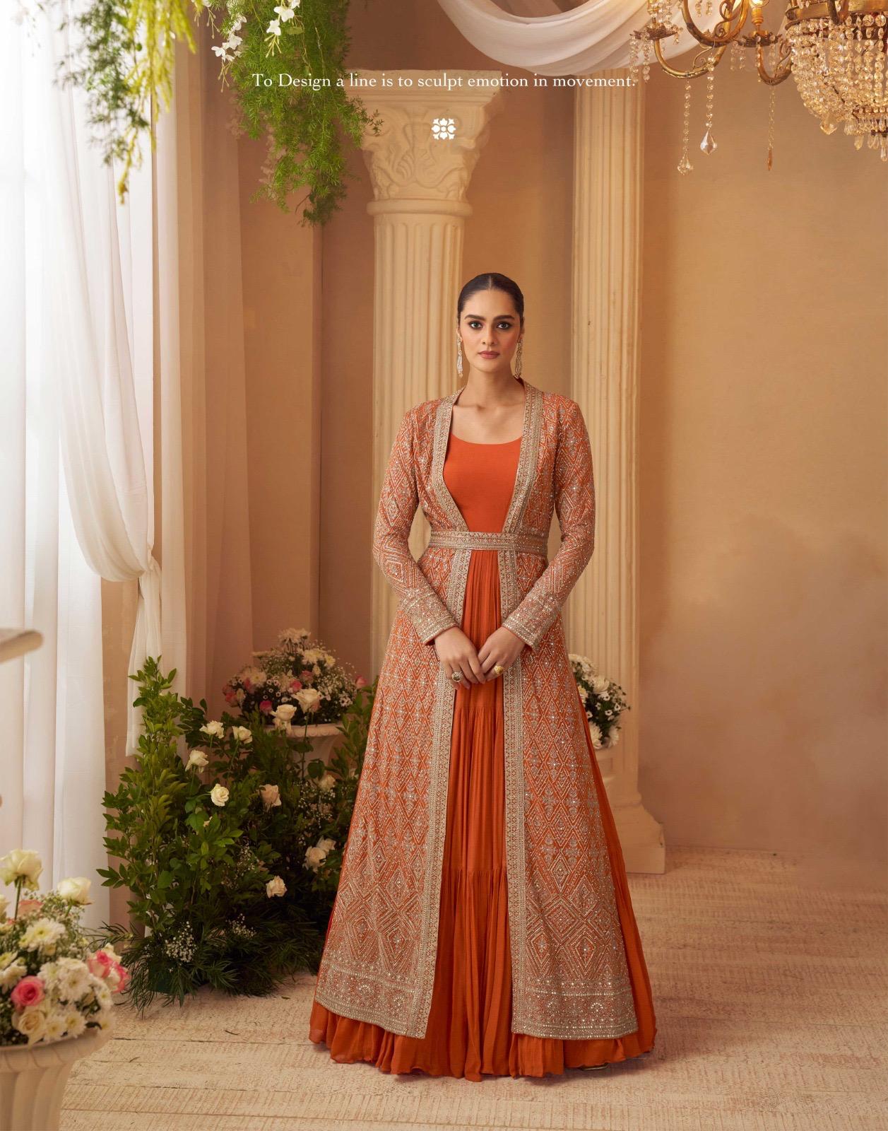 Indian Luxury Embroidered Chinnon Silk Suit