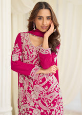 Pink Premium Chinnon Silk & Georgette, Pant Style Salwar Suit