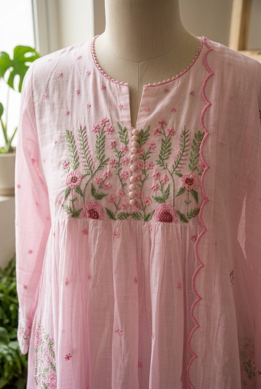 Mul Mul Cotton Embroidered 3pc Suit