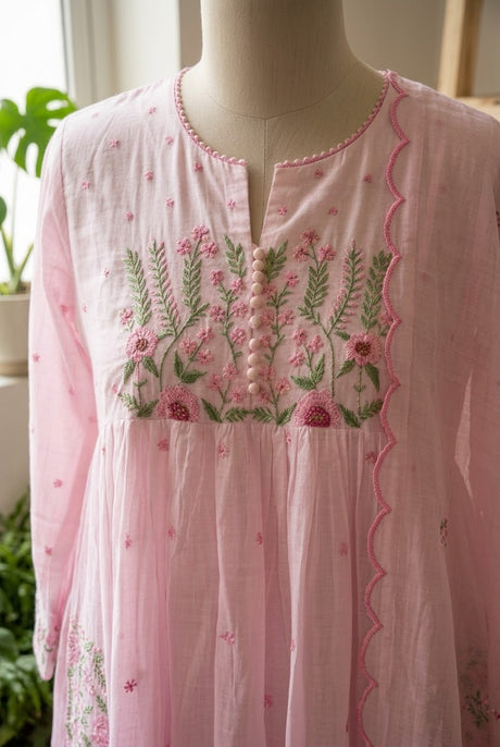 Mul Mul Cotton Embroidered 3pc Suit