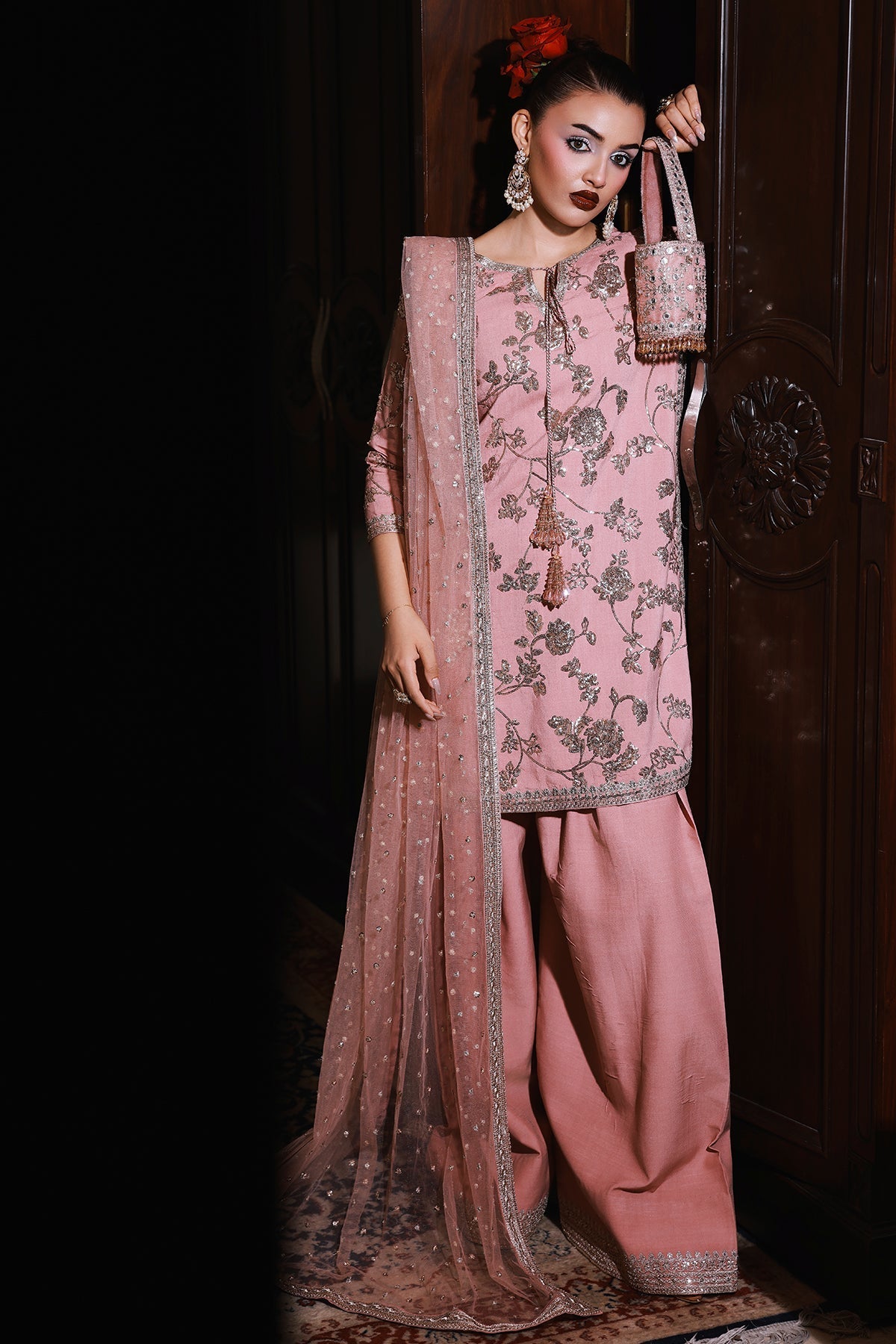 3-PC Embroidered Raw-Silk Suit by Charizma