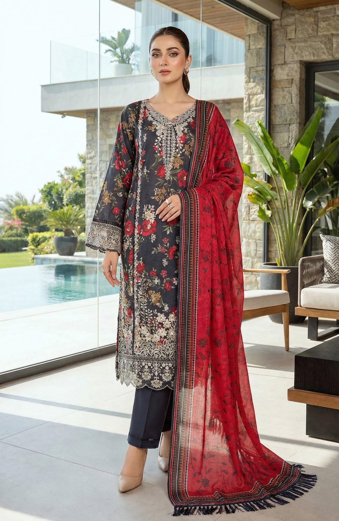 Sadabahar Embroidered Lawn 3 Piece Suit
