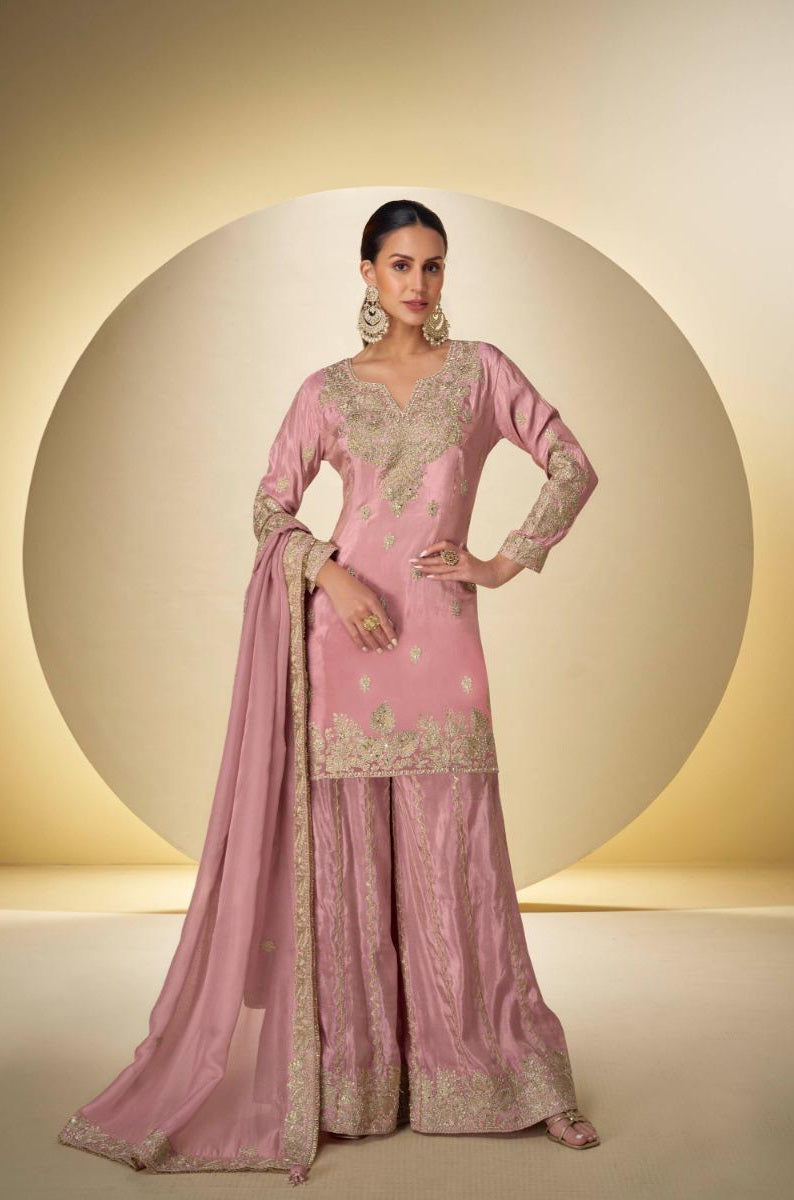 Indian Chinon Silk Sharara Suit