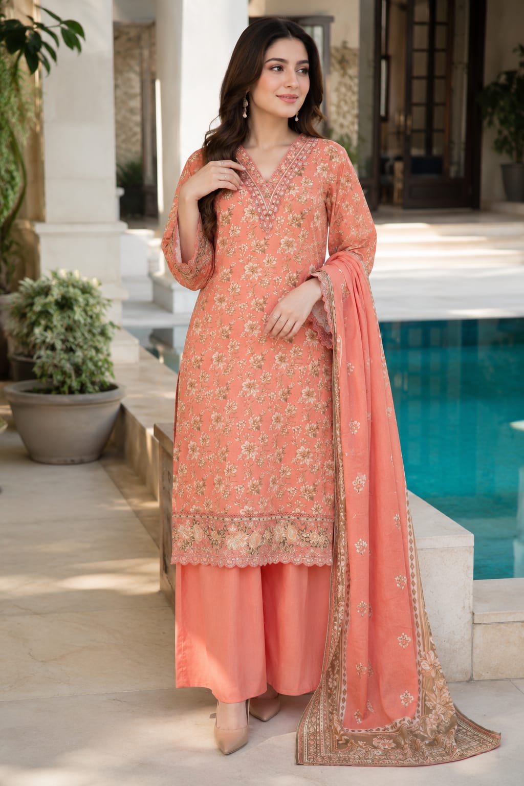 Bin Saeed Embroidered Lawn With Cotton Dupatta