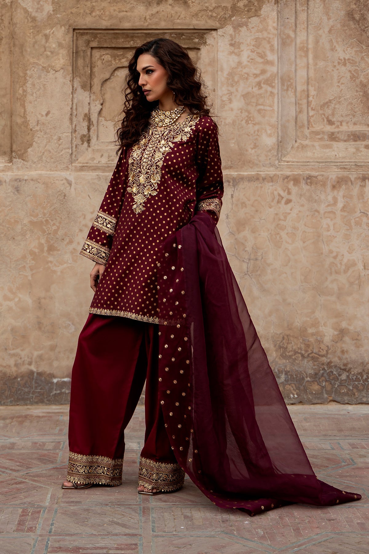 3-PC Embroidered Raw-Silk Suit By Charizma