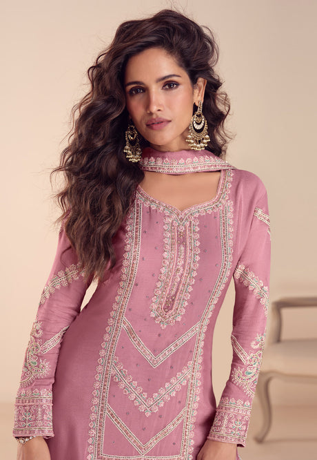 Pink Chinon Palazzo Suit