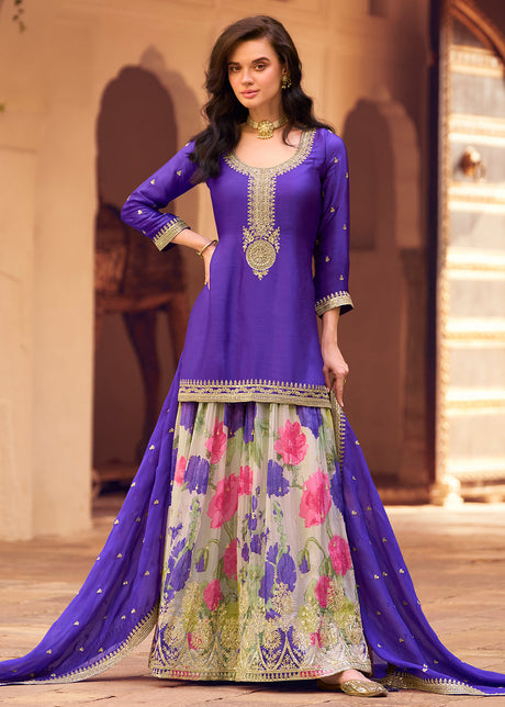 Amethyst Purple Chinon Silk Sharara Suit