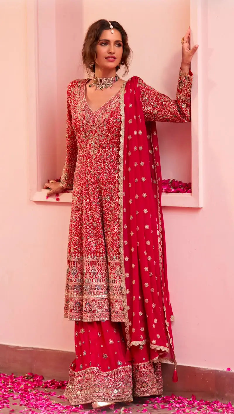 Real Georgette Embroidered Sharara Suit
