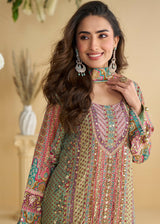 Multi Green Trendy Crepe Printed Palazzo Style Suit