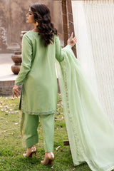 3-PC Embroidered Raw-Silk Suit By Charizma