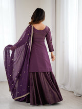 Odette Wine Silk Embroidered Sharara Set