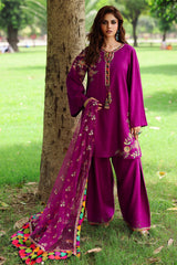 3-PC Embroidered Raw-Silk Suit By Charizma