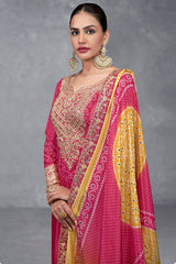 PInk Chinon Suit With Bandhej Print