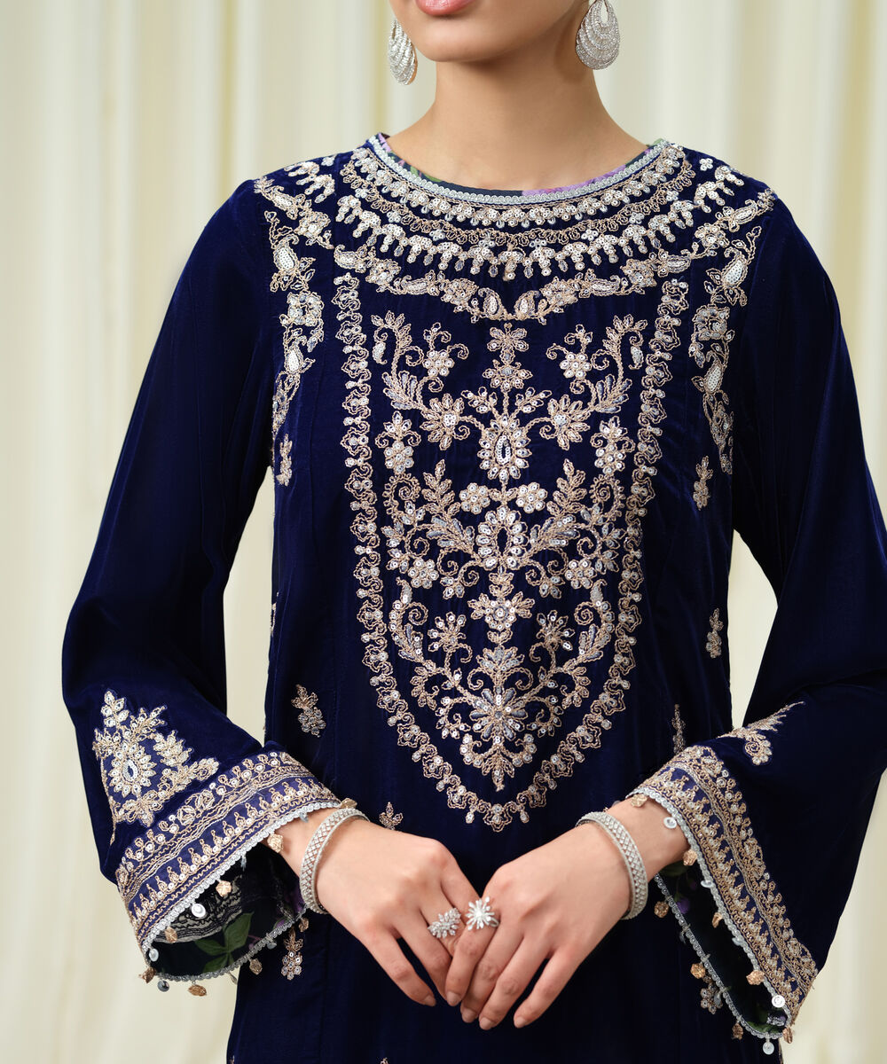 3 Piece - Embroidered Velvet Suit by Sapphire