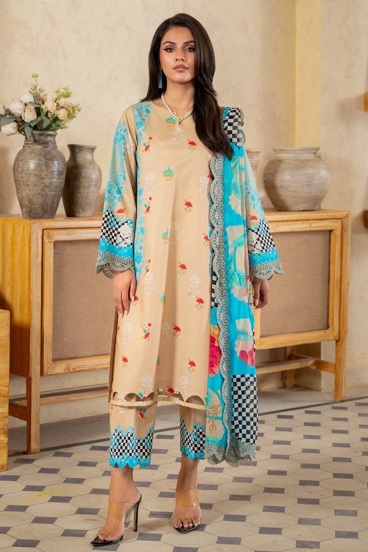 3-PC Embroidered Lawn Suit By Charizma