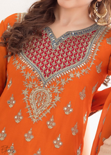 Orange Resham Embroidered Chinon Palazzo Suit