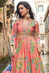 Pink Chinon Silk Gown with Dupatta
