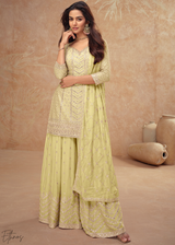 Soft Mustard Sequins Chinon Palazzo Suit