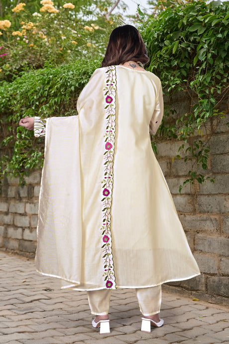 Chanderi Silk Embroidered & Handwork Anarkali Set