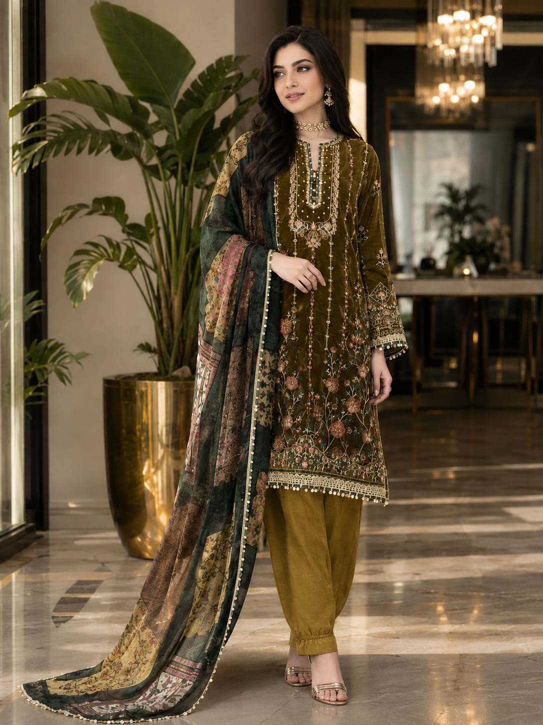 Sapphire Embroidered Velvet Suit