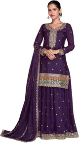 Eggplant Purple Chinon Silk Sharara Suit