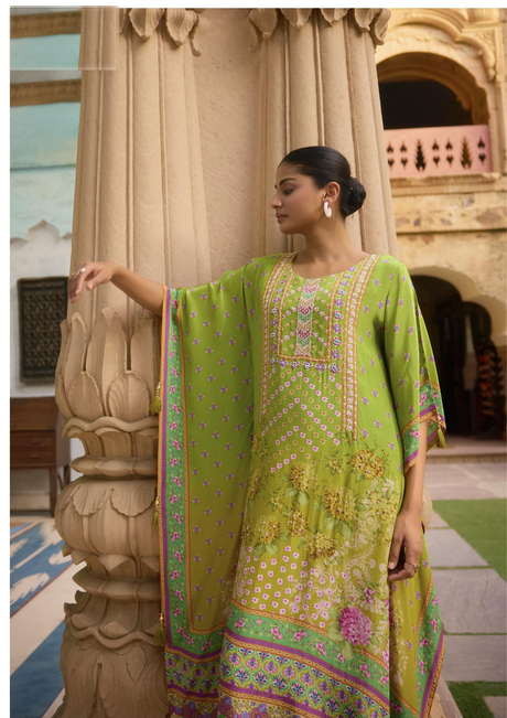 Green Aster Floral Relaxed Fit Kaftan Pant Set