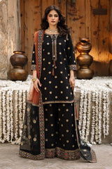 3-PC Embroidered Raw-Silk Suit By Charizma