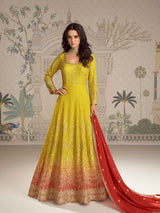 Yellow Heavy Georgette Anarkali Gown with Zarkan Embroidery & Dupatta