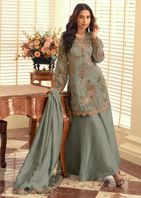 Echo Grey Simar Silk Palazzo Suit