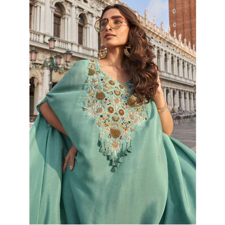 Mint Green Crepe Silk Zari Beads Sequins Zardosi