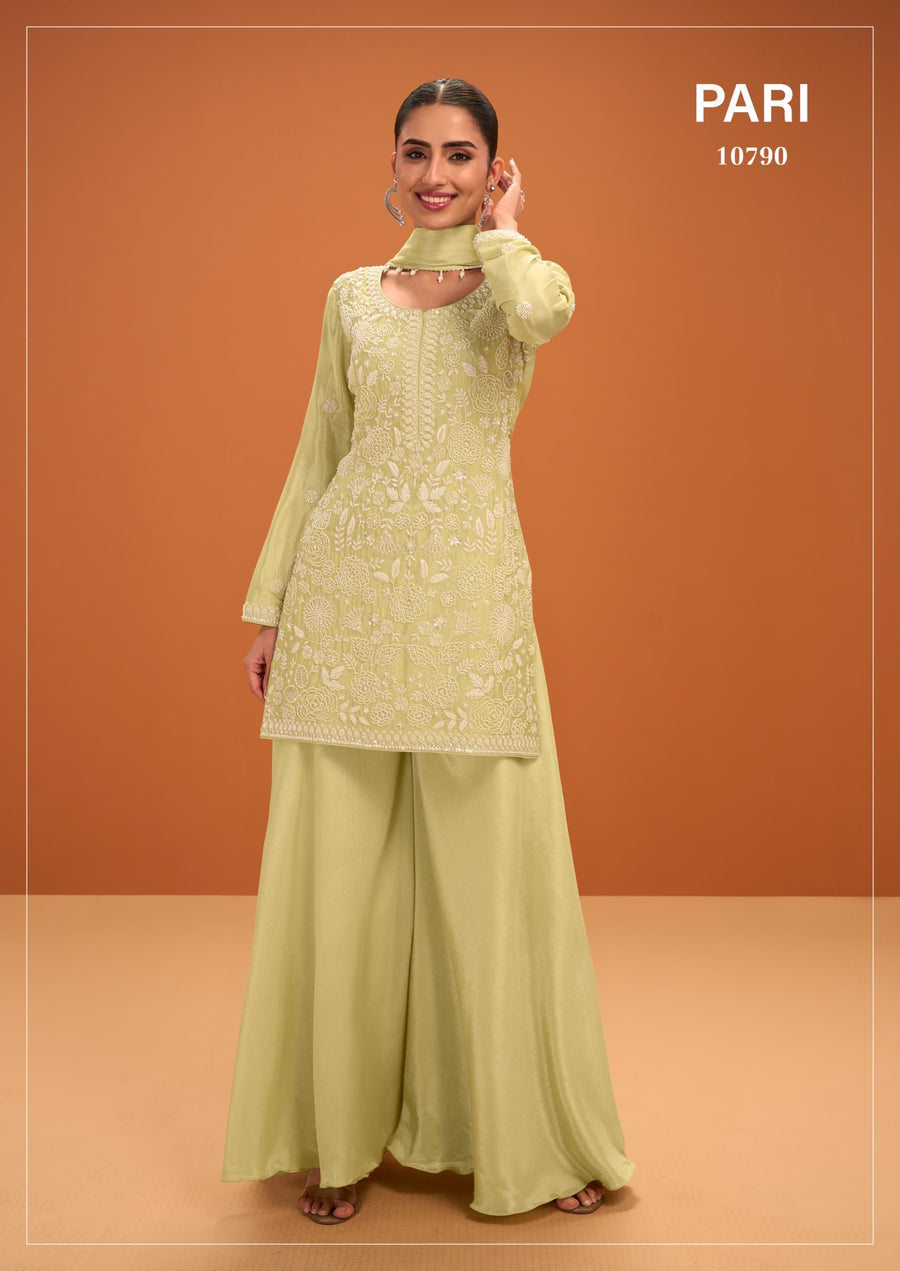 Pista Green Crepe Silk Cut
