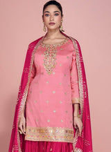 Pink Embroidered Chinon Palazzo Suit
