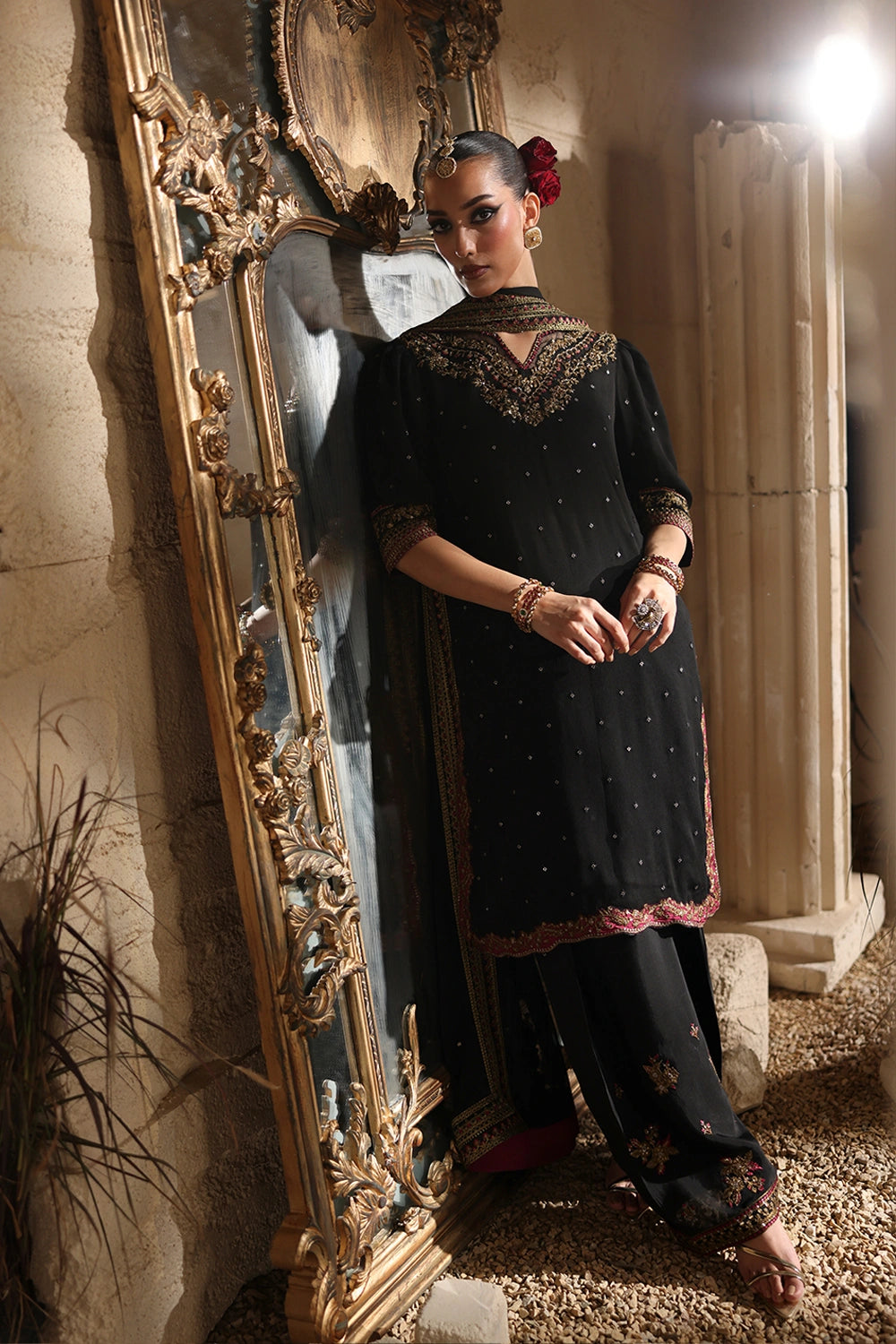 Azure Luxe Mystère Black Chiffon Suit - view 3