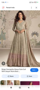 Taupe Brown Embroidered Georgette Anarkali Gown with Dupatta