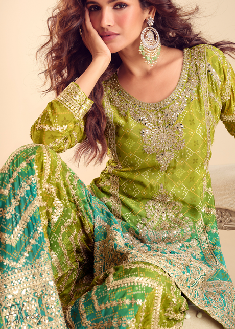 Vibrant Green Chinon Palazzo Suit