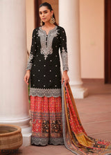 Onyx Black Embroidered Chinon Silk Kurta
