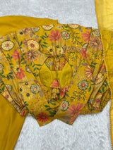 Yellow Silk Anarkali with Palazzo and Dupatta Set