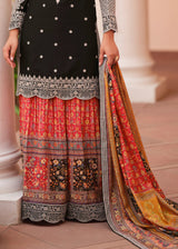 Onyx Black Embroidered Chinon Silk Kurta