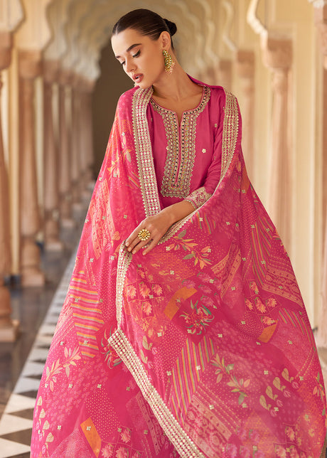 Pink Premium Chinnon Silk Festive Wear Gharara Suit