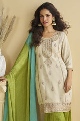 Cream Chinon Silk Sharara Suit