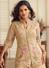 Beige Brown Simar Silk Palazzo Suit