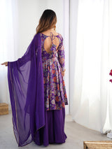 Purple Elegant Roman Silk Chanderi Kediya Kurta Set with Dupatta & Palazzo