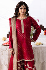 3-PC Embroidered Raw-Silk Suit By Charizma
