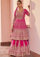 Pink Georgette Kurti Lehenga With Zari Work