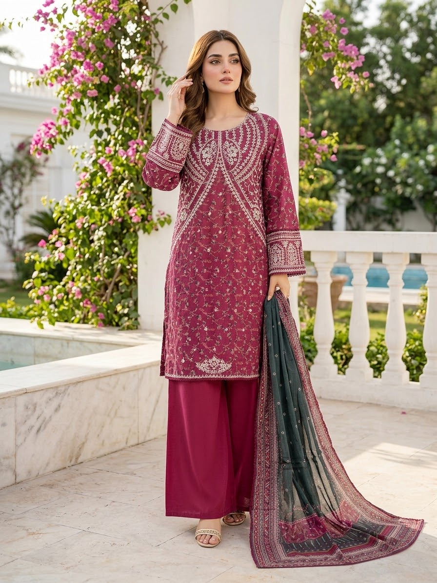 Bin Saeed Embroidered Lawn With Cotton Dupatta