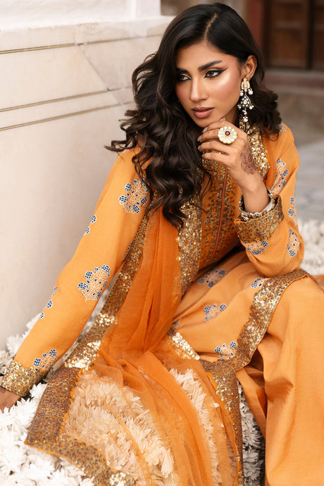 3-PC Embroidered Raw Silk Suit By Charizma