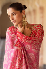 Red Chinon Silk Embroidered & Printed Sharara Kurta Set